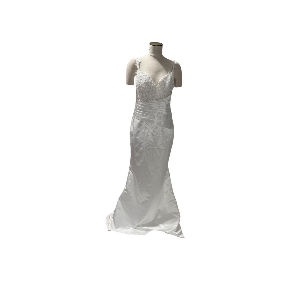 White Lace Mermaid Wedding Dress Detachable Train Floral Beaded Corset Back Gown